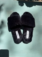 Chinese Laundry Black Faux Fur Slide Slippers Size 7