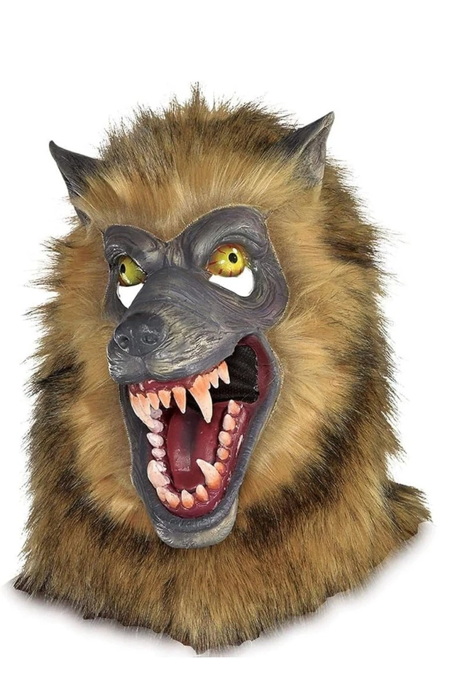Máscara de plástico realista marrom pele sintética lobisomem cabeça cheia (tamanho único) - Imagem 2 de 3