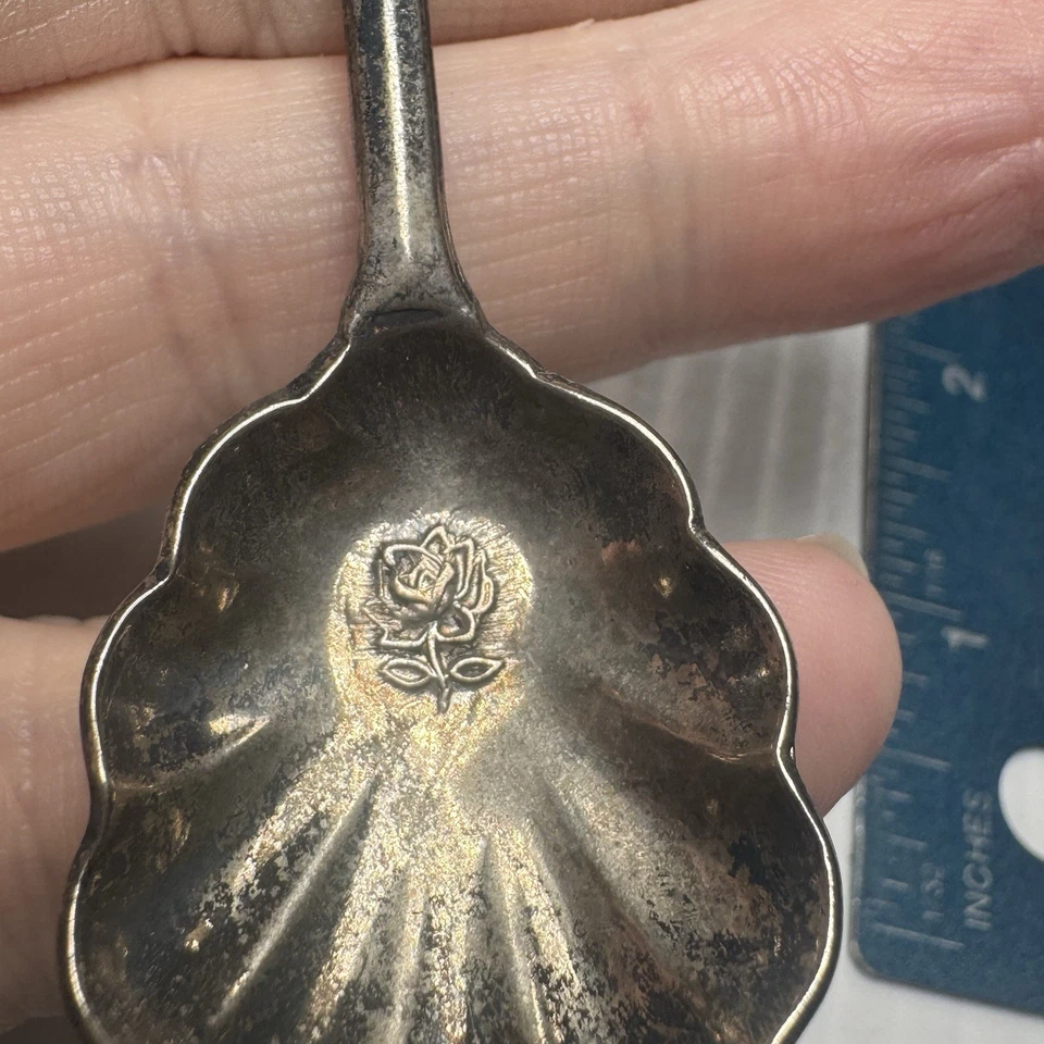 Cuchara de recuerdo vintage plateada de 4-1/2" Mount Vernon Virginia Roses Smiles  Foto 3 de 4