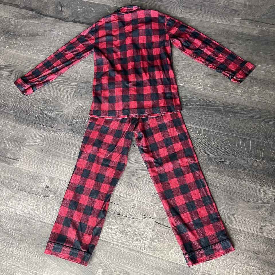 Wondershop Pajamas Buffalo Plaid Boys Sz 12 Red & Black Fleece Christmas Holiday - Image 2 of 4