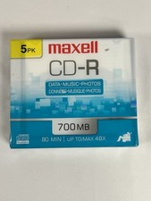 Maxell CD-R Blank 80 Min each CDs, 48x max. 700mb 5 Pk - NEW SEALED