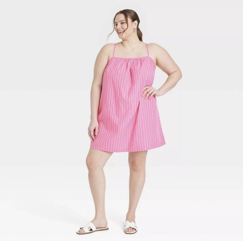 A New Day Damen L Large Kleid Rosa Gestreift Ärmellos Etuikleid Mini Baumwolle Neu - Bild 2 von 6