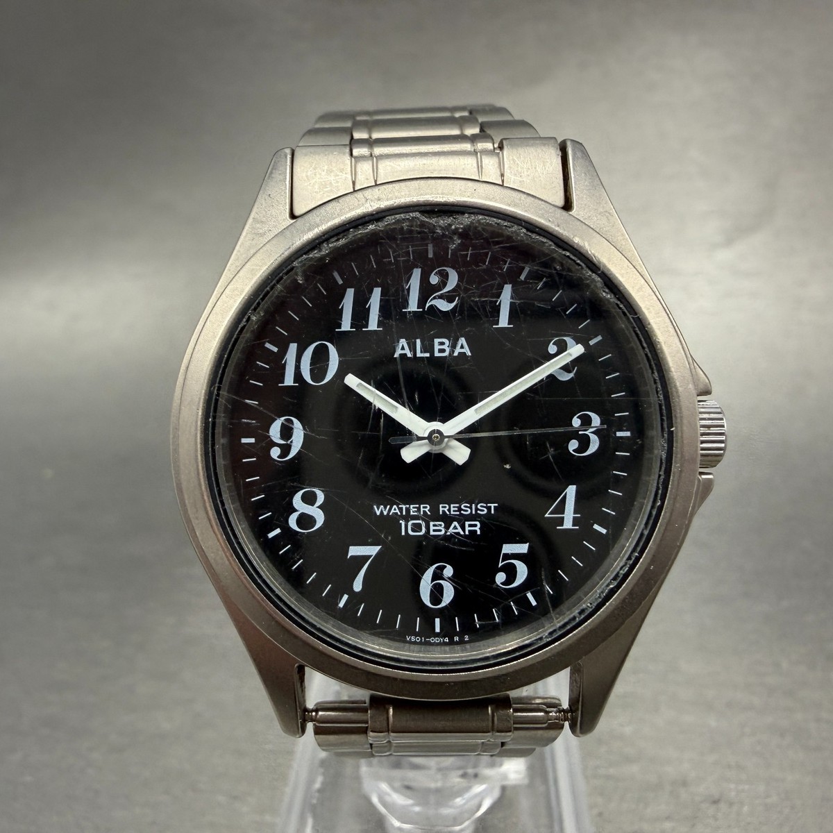 Seiko Alba Watch Men 35mm Black Dial Titanium Round V501-0bc0 New