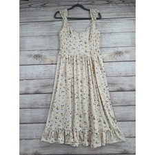Urban Outfitters Floral Tank Midi Dress Womens Large Cream Blue Stretch NEW