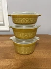3 Rare Promotional Vtg Pyrex AUTUMN FLORAL Casseroles 471 472 473, W/ 470-C Lids