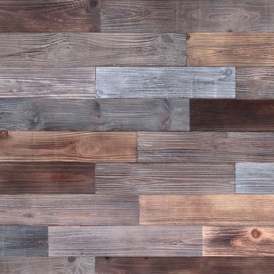 Peel & Stick Real Wood Planks, Rustic Reclaimed Barn Wood Paneling, Brown Gra...