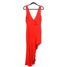 Haney Asymmetrical Chile Red Sleeveless V Neck Dress Size 4