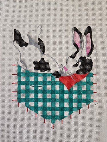 dede Ogden RABBIT IN GINGHAM POCKET 18ct Handpainted Needlepoint Canvas #873