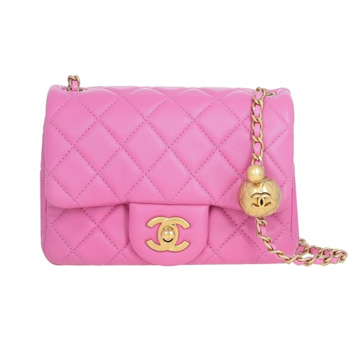 Chanel Quilted Lambskin Pearl Crush Square Flap Mini Pink