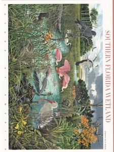 The complete sheet 0f 10 stamps, Southern Florida wetland, Scott 2006 #4099