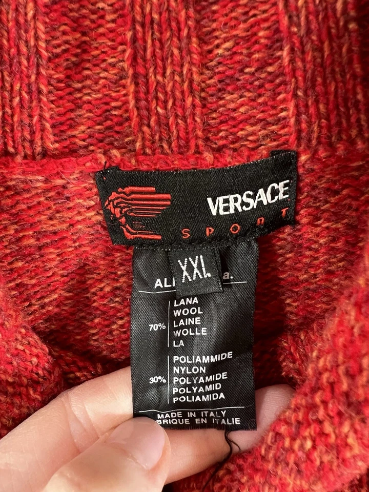 Versace Sport Men’s Wool Blend Funnel Neck Sweater Size XXL Red Marled Luxurious - Image 4 of 4
