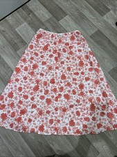 Hobbs 100 Linen Coral Pink White Floral A Line Skirt Size 10