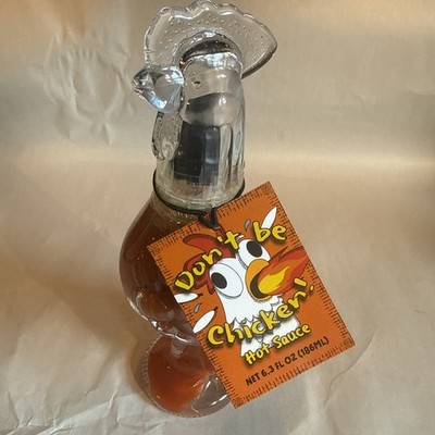 Don't Be Chicken Hot Sauce Molded Glass Bottle 6.3oz Red Habanero Wing Sauce NEW