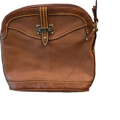 b.o.c Brown Shoulder Bag Gold Hardware Stitching Zip Closure Inner Pockets