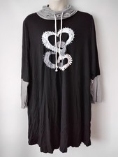 PLUS SIZE 24 26 LADIES BLACK HEART TRANSFER SHIFT SOFT DRESS STRETCH LONG SLEEVE