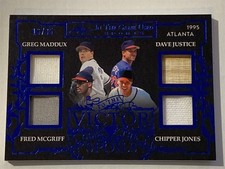 MADDUX Chipper MCGRIFF Justice 2025 Leaf Game Used QUAD Blue BAT JERSEY 16/35