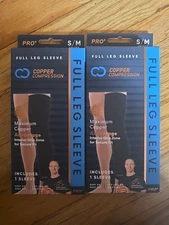 Copper Compression Pro+ Full Leg Sleeve Black Size S/M ( 2 Sleeves Total