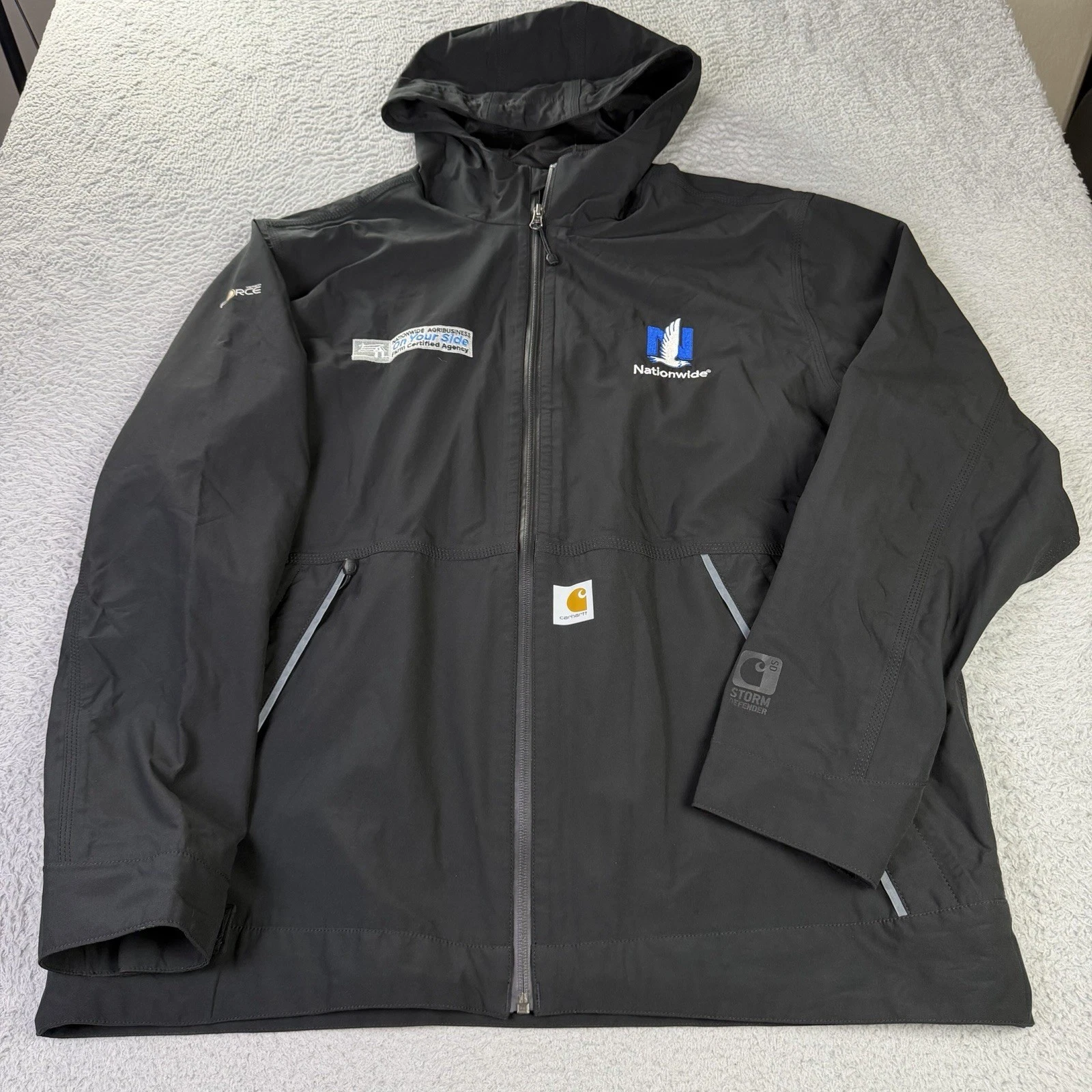 Carhartt Rain Jacket Mens Large Black Force Equator Storm Defender Full Zip Hood