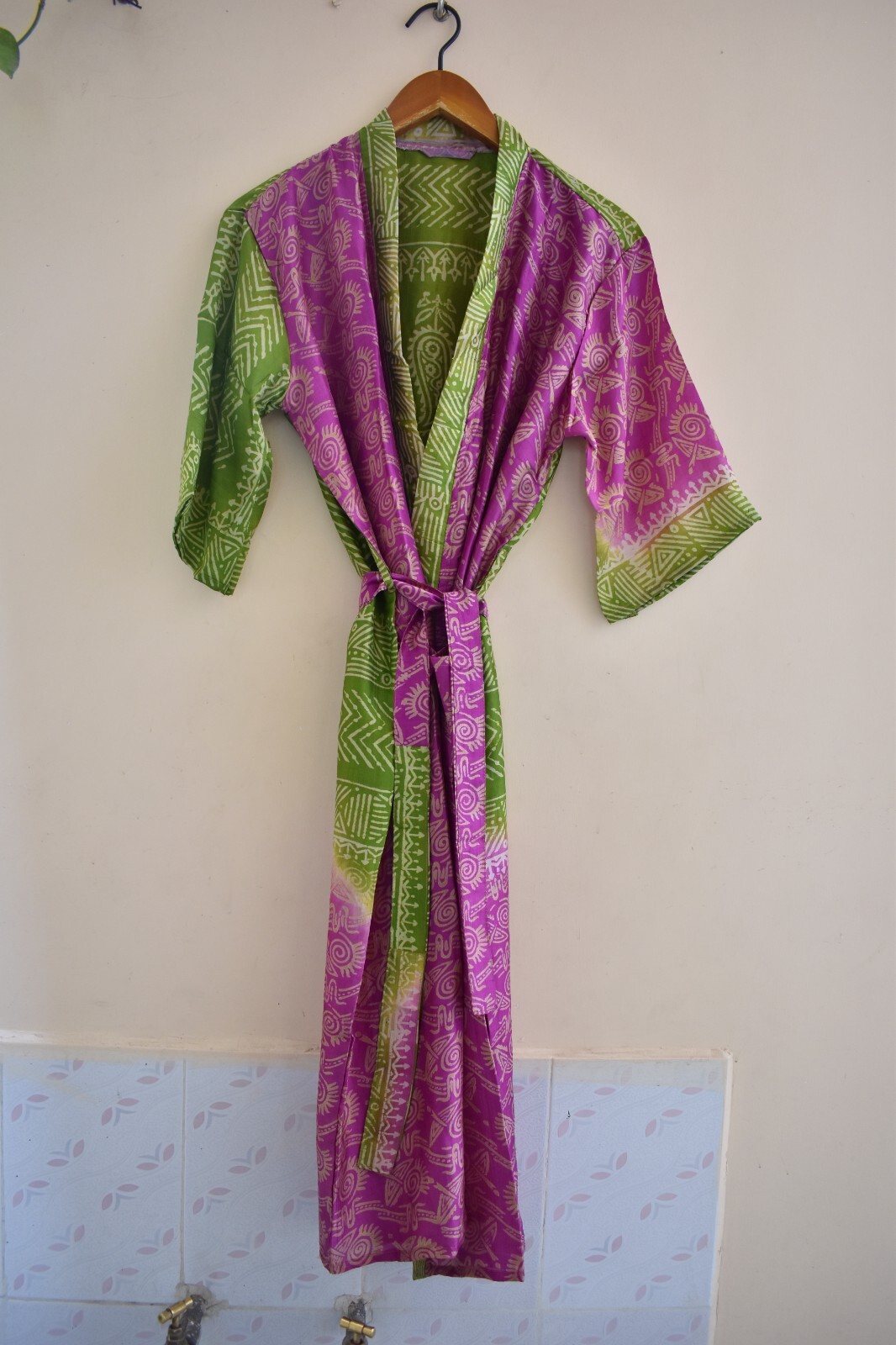 Bikini Cower Up Bathrobe House Wear Wrap Dress Summer Sari Silk Kimono SR-121-image