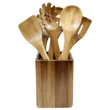 TableCraft Elements 6pc Acacia Kitchen Utensil Set with Holder