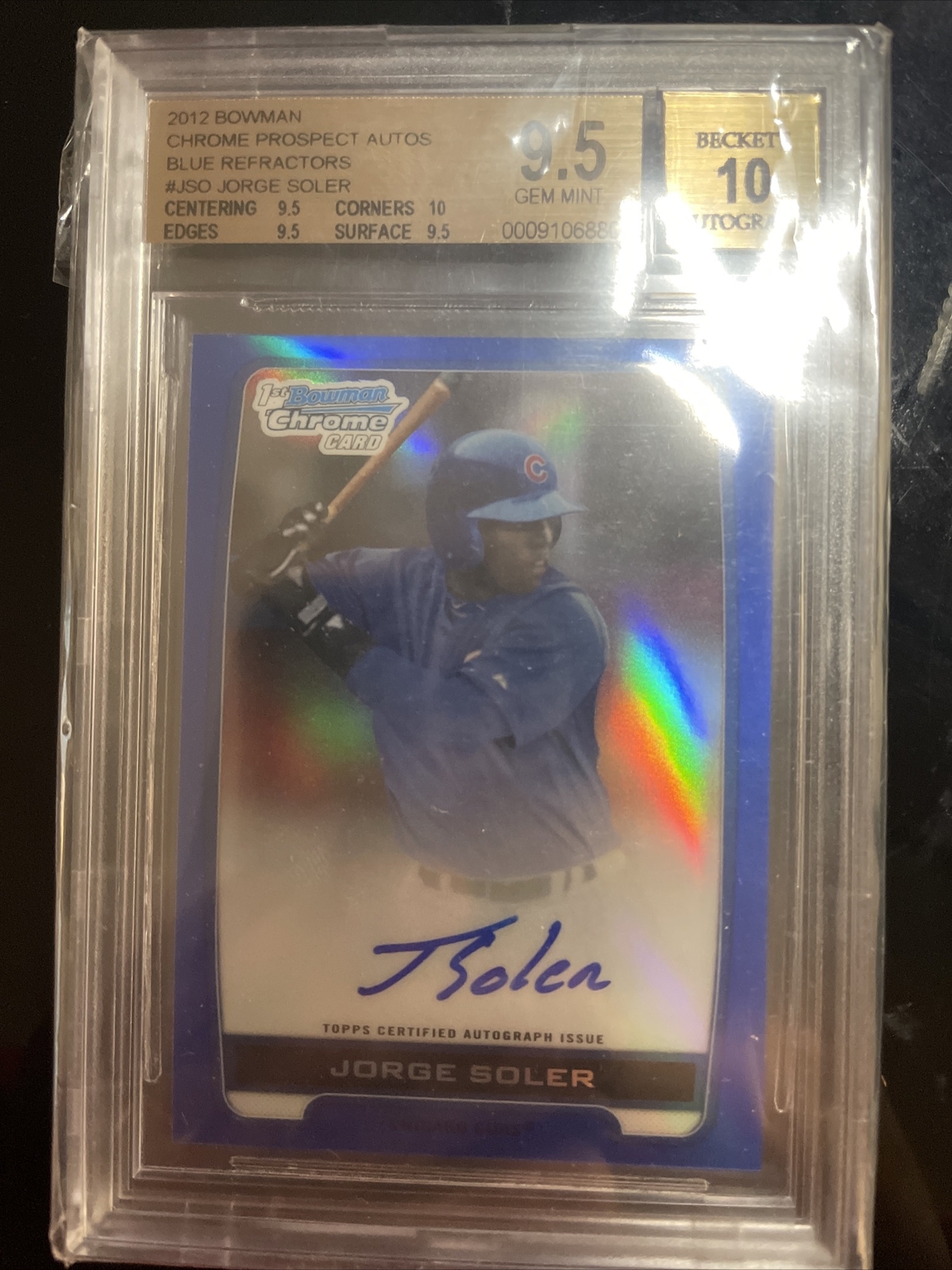 2012 BOWMAN CHROME Jorge Soler /150 Auto Blue Refractor Cubs BGS 9.5 10 Gem Mint