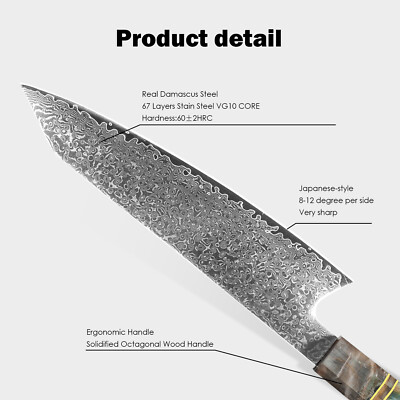 Kegani 8 Inch Kiritsuke Knife -Japanese Chef Knife-Damascus 67-layers VG10 Stain