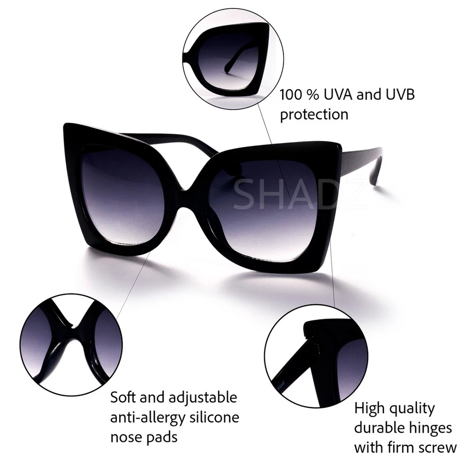 Gafas de sol grandes de gran tamaño "Jackie" MARIPOSA PARA MUJER parte superior plana cuadrada sombra Foto 3 de 4