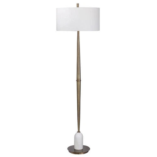 Uttermost Minette Transitional Steel Marble Fabric Floor Lamp in Antique Brass - Picture 1 of 9