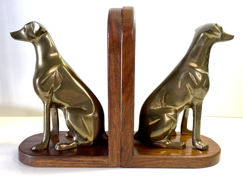 Fermalibri cane da caccia vintage metà secolo ottone e legno scultura patina - Foto 2 di 21