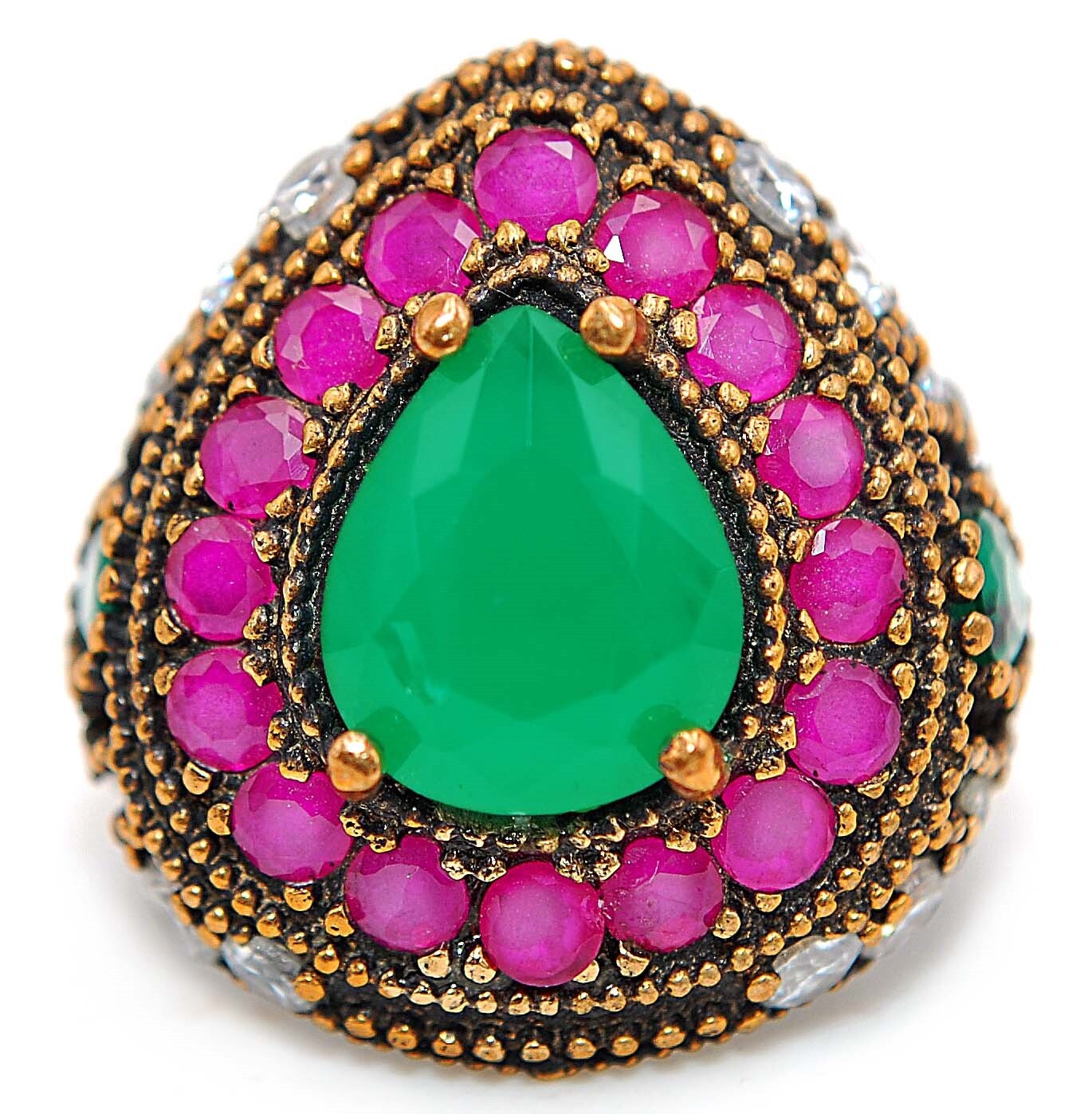 4CT Emerald Ottoman Empire Style 925 Sterling Silver Ring Size 8