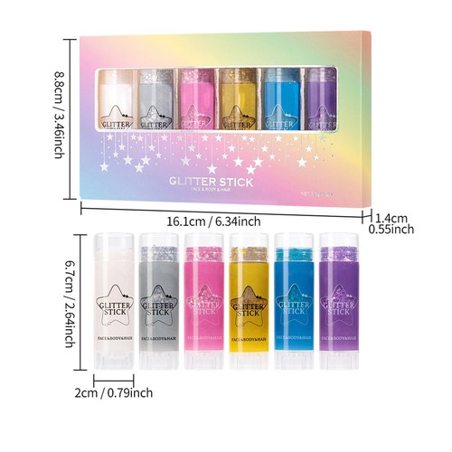 Face Glitter Stick Set of 6 Sweatproof Body Glitter Paint Stick Body Makeup - Picture 12 of 12