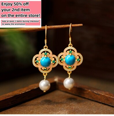 Bohemian Turquoise Gemstone Drop Earrings   Dainty Jewelry 18K Gold Plated Hook
