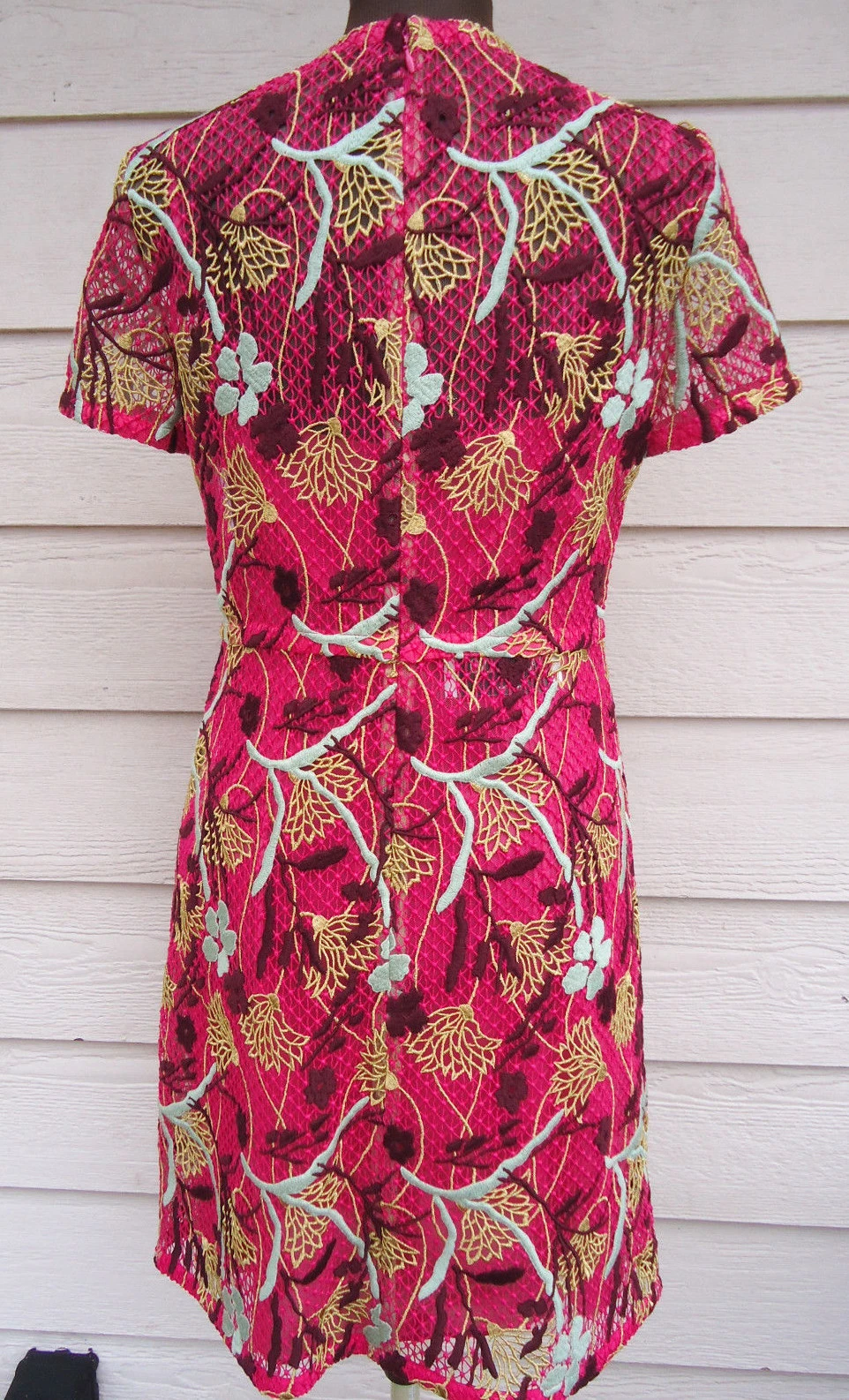 NUOVO Abito Valentino $4980 6 Loto Guipure Pizzo Fuschia Oro Multi Floreale