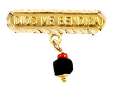 14KT GP Baby "God Bless Me" Black Hand Evil Eye Lucky Charm Pin - Azabache Mal D