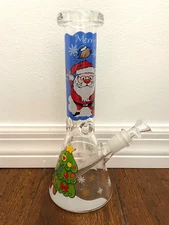 9.75” Premium Glass Water Pipe Christmas Holiday Santa 14mm