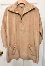 Barefoot Dreams CozyChic Lite Half-Zip Tunic Soft Camel Hi-Low Women's S/M EUC 