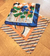 Vtg MCM Mod PAOLI Japan TWO Square Colorful Scarves Paisley and Flowers 1 Lot