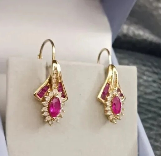 14Kt Gold Over Silver Lab Created Ruby Gemstone M… - image 1