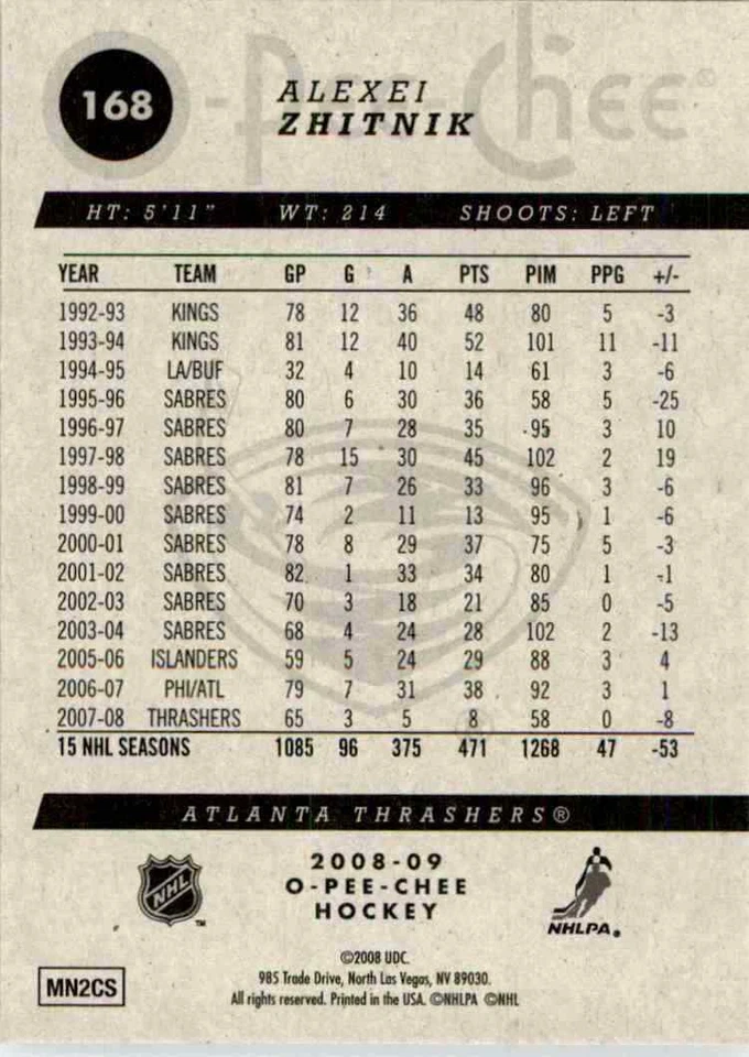 2008-09 O-Pee-Chee Alexei Zhitnik #168 - Image 2 of 2