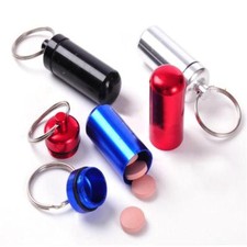 WATER PROOF STASH CAN PILL BOX CASE KEY RING CHAIN POWDER PILLBOX AIR TIGHT SEAL