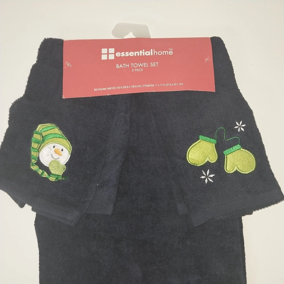 Juego de toallas muñeco de nieve de Navidad Essential Home de 3 piezas (nuevo con etiquetas) 1 baño + 2 dedos Foto 3 de 4