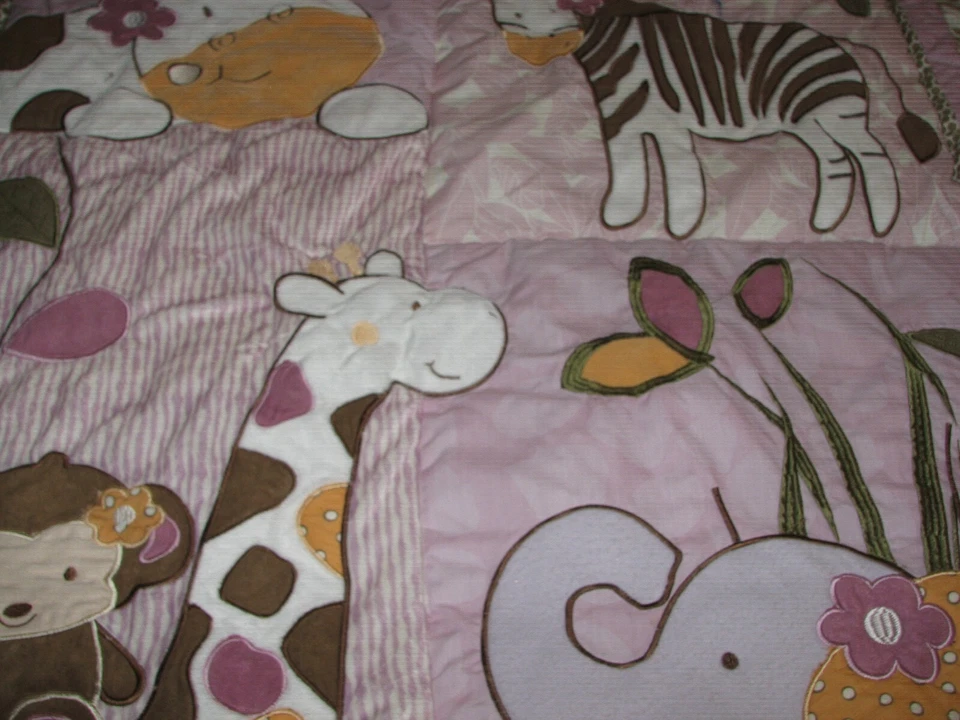 48x36 Purple Jungle Cocalo Crib Quilt Elephant Monkey Giraffe Zebra Blanket - Image 2 of 4