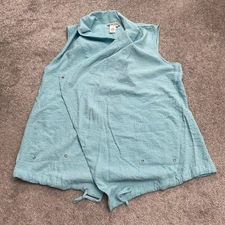 A'la Carte Wrap Vest Jacket Womens Large Blue Pockets Sleeveless Casual Collared