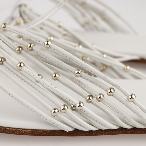 Gianvito Rossi Womens Thong Sandal Size 38 8 White Leather Multi Sprap Beaded - Picture 8 of 17