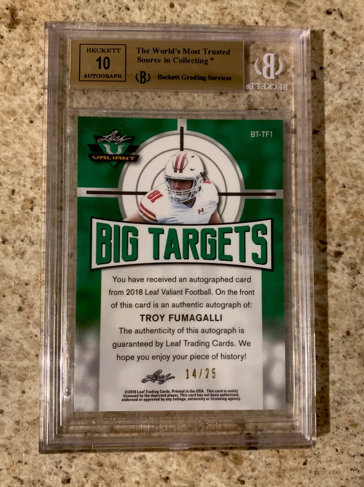 /25 RARE 2018 Leaf Valiant Big Targets Troy Fumagalli BGS 9.5 Rookie Auto RC Gem - Image 2 of 3