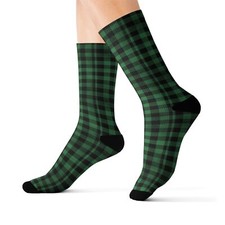 Christmas Plaid Socks, Sublimation Socks, Green Black Plaid, Holiday Socks,