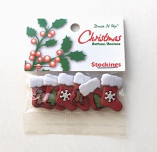 Dress it Up Christmas Buttons STOCKINGS Red Holiday Shank #1185 NEW