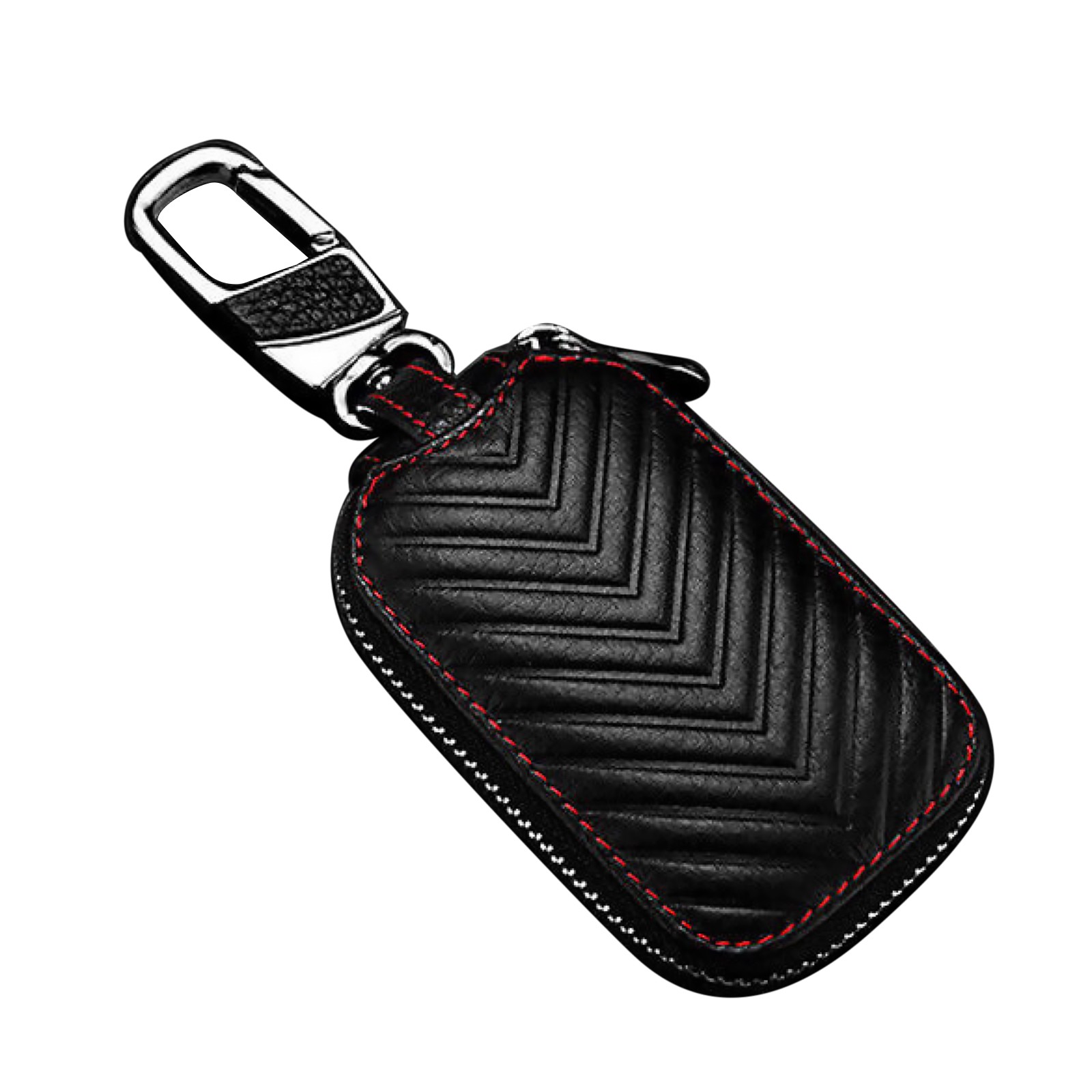 Black Car Key Chain Bag Genuine Leather Key Holder Cover Remote Fob Zipper Case