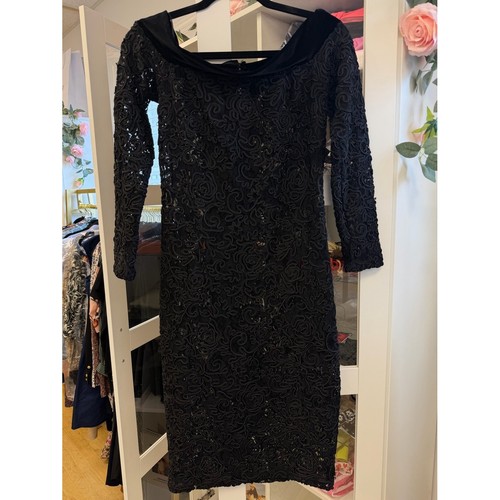 Anne Fontaine Lace Embroidered Semi Sheer Dress Velvet Collar Black Sz 38 US 4 6
