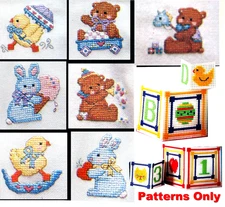 Baby Blocks Chicks Umbrella Teddy Bear Wagon Bunny Afghan CROSS STITCH PATTERNS